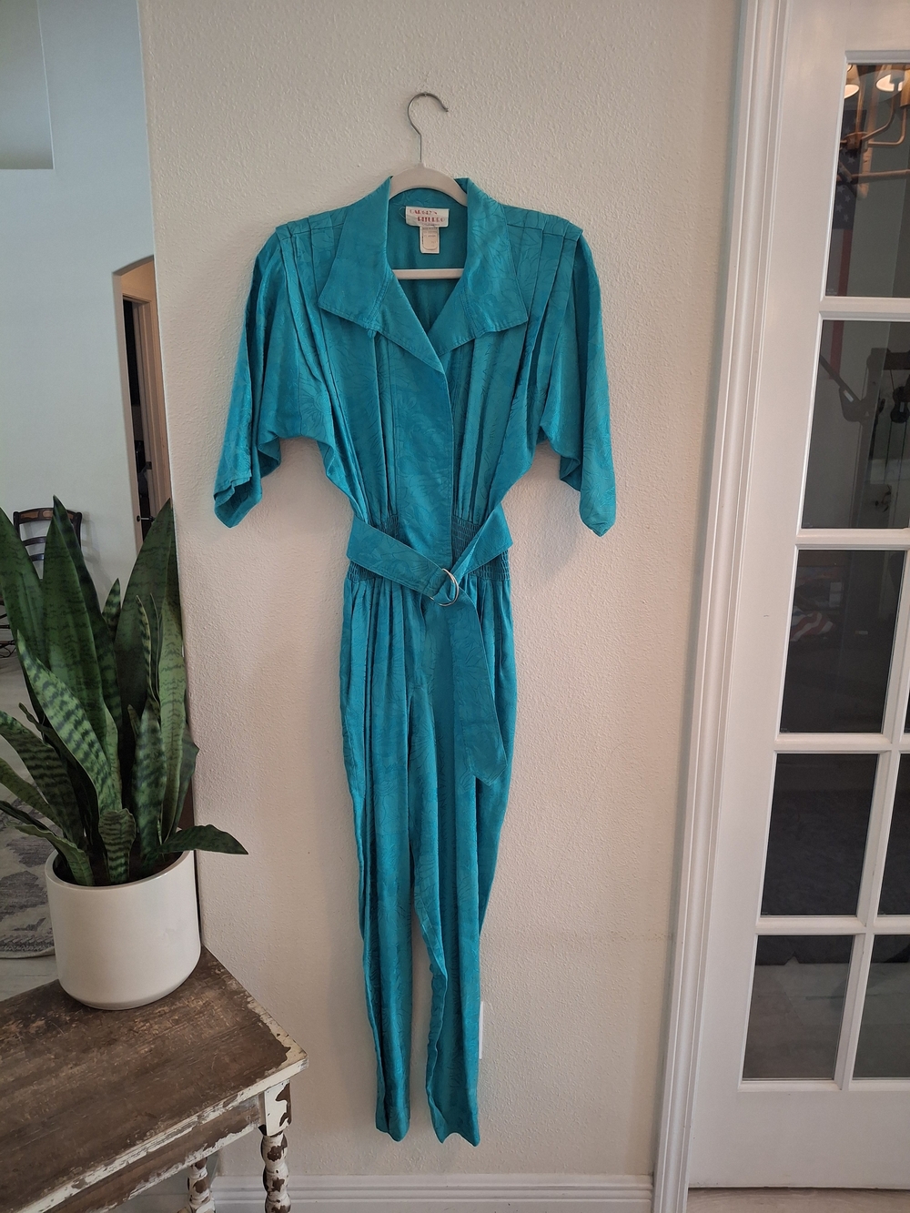 Vintage 80s Teal Belted Jumpsuit -